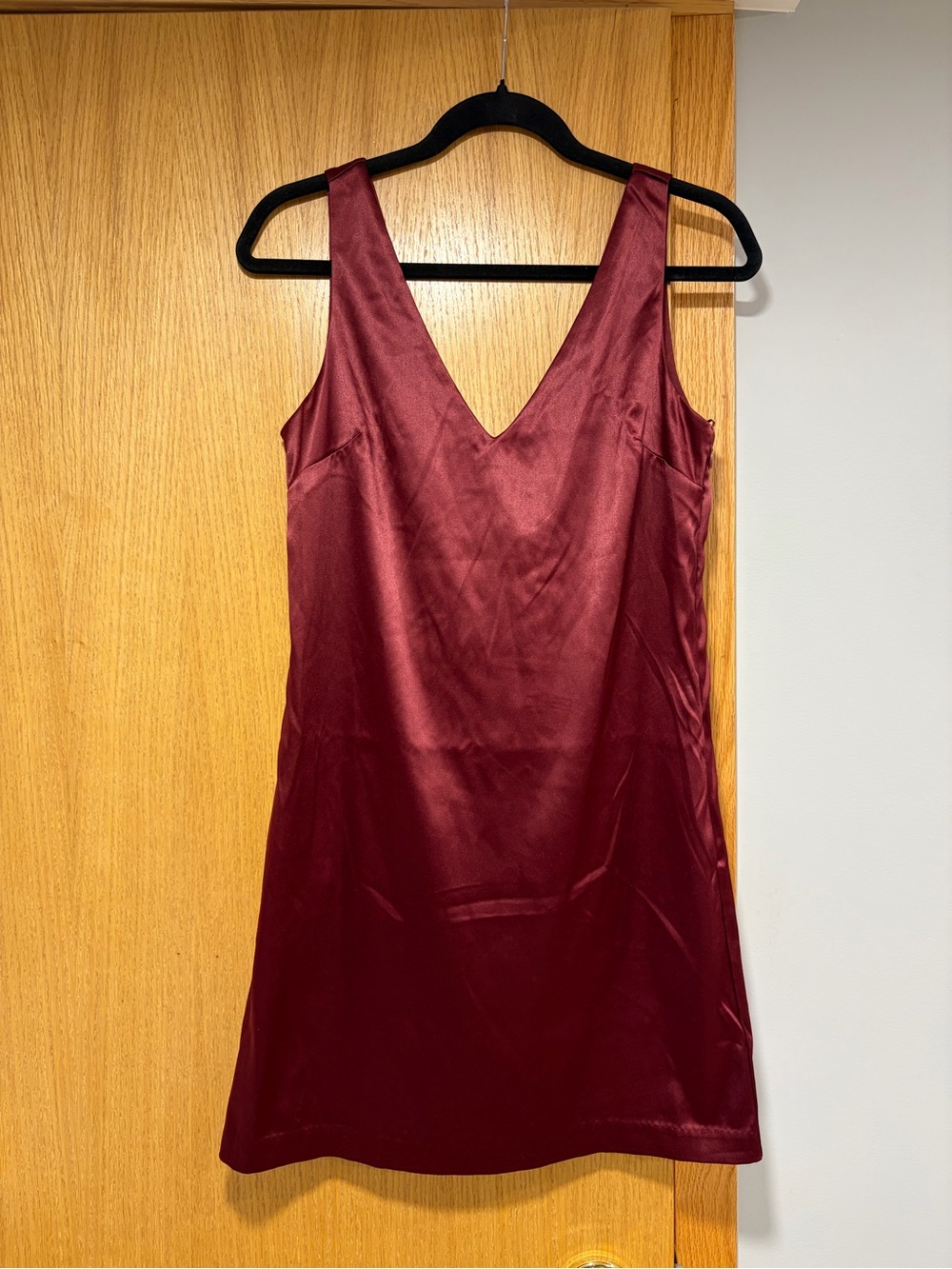 WAYF Burgundy Satin Sleeveless V-Neck Mini Dress with Bow - Size Small